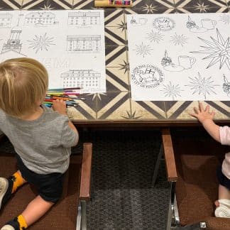 Bethlehem or Moravian themed coloring sheets with colored pencils